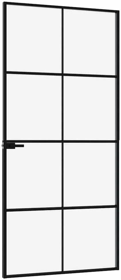 Vidaus durys, juodos, 93x201,5cm, grūdintas stiklas/aliuminis