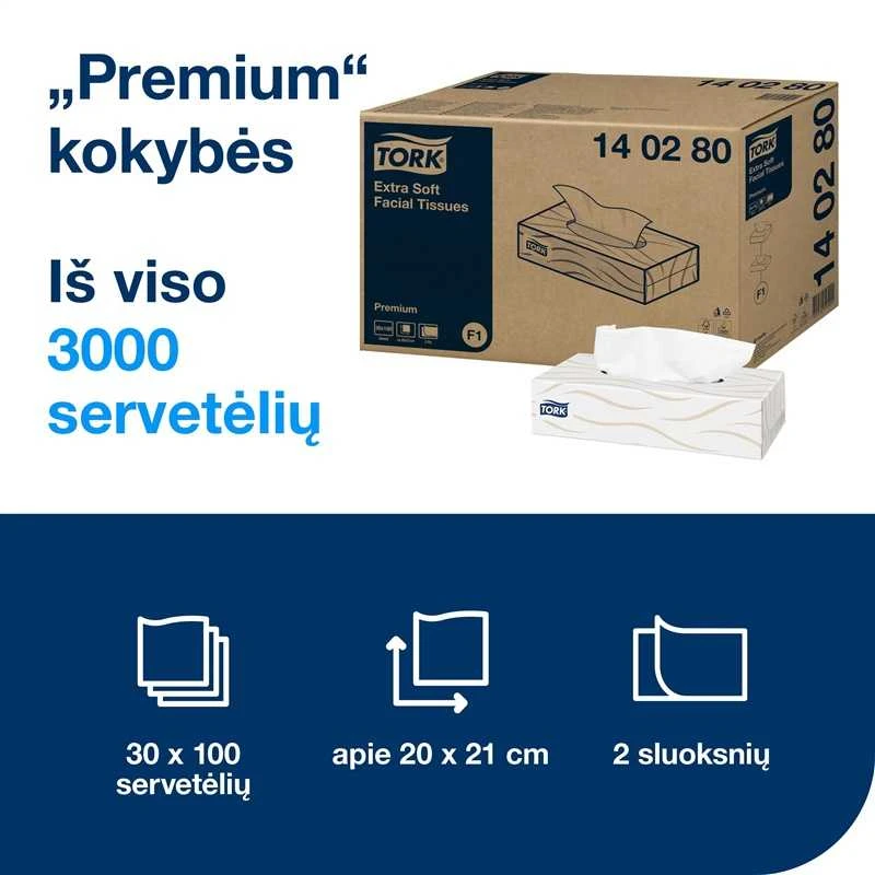 Vienkartinės nosinaitės TORK PREMIUM, 2 sl., 100 vnt.