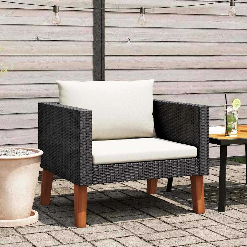 Vienvietė sodo sofa su pagalvėlėmis, juoda, poliratanas