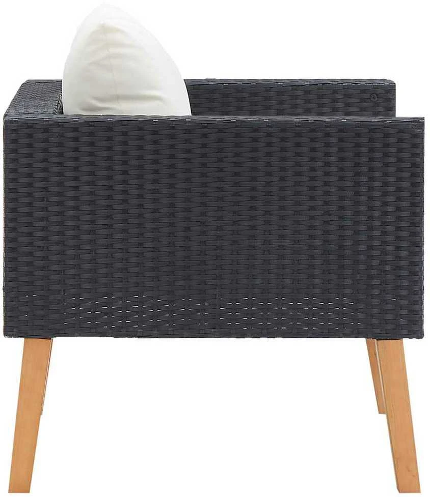 Vienvietė sodo sofa su pagalvėlėmis, juoda, poliratanas
