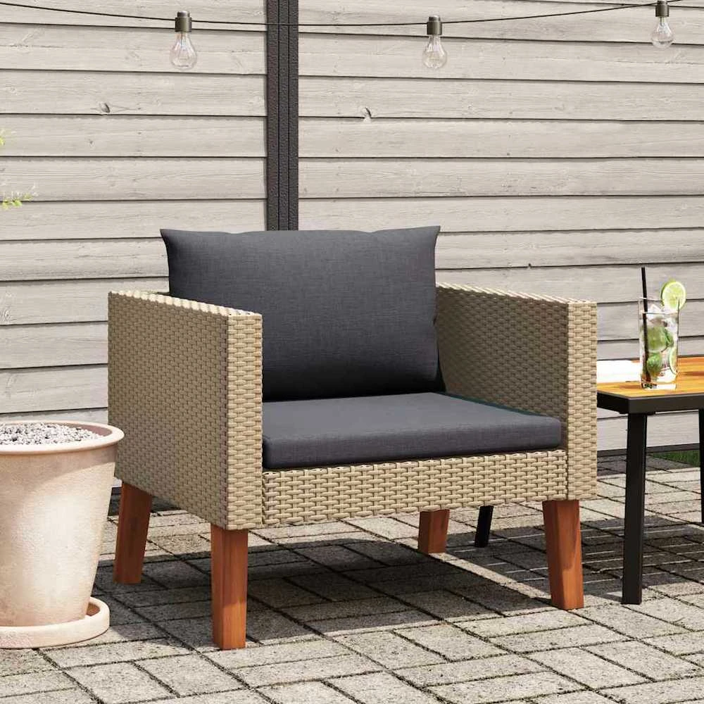Vienvietė sodo sofa su pagalvėlėmis, smėlio, poliratanas