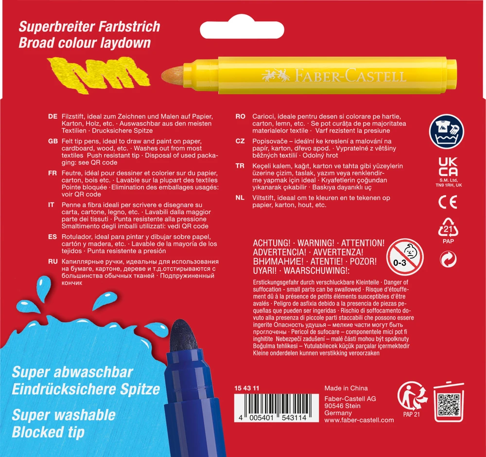 Flomasteriai Faber-Castell Jumbo, 12 spalvų, itin lengvai išplaunami