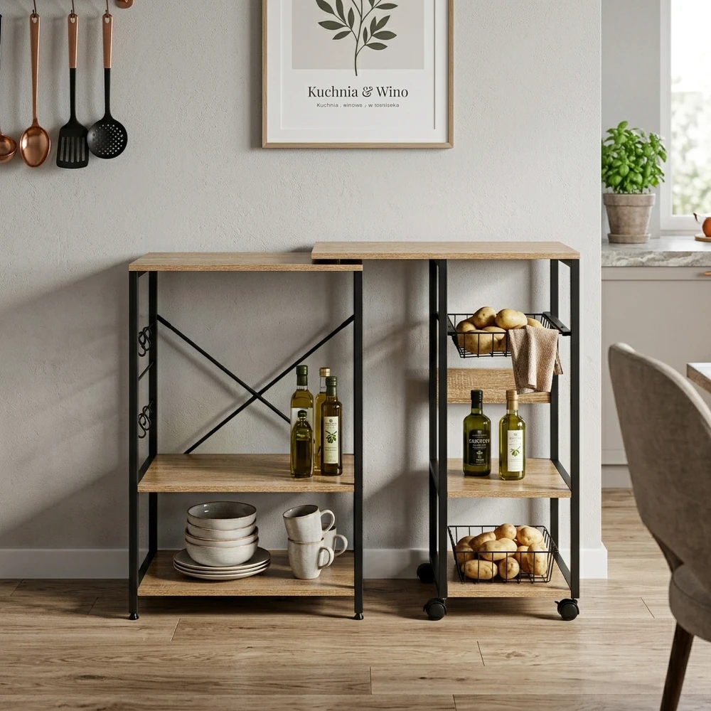 Virtuvės lentyna virtuvės sala su besisukančiu stalviršiu lentynos krepšiai kabliukai loft ModernHome