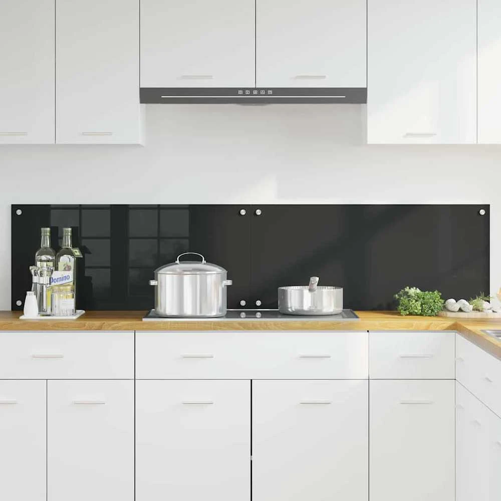 Virtuvės atbraila 2 vnt. Juoda 90 x 40 cm grūdintas stiklas