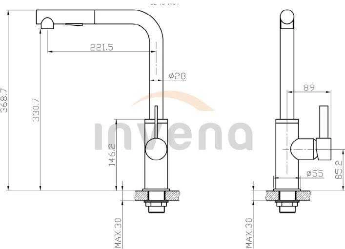 Virtuvinis maišytuvas Invena Preto BZ-48-W04-L, juodas