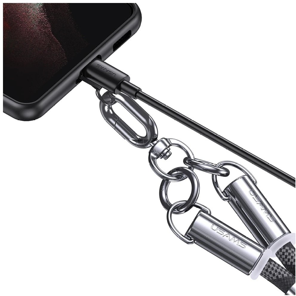 Usams SJ745 60W USB-C į USB-C 1.2m juodos spalvos virvelė telefonui with Charging Kabelis