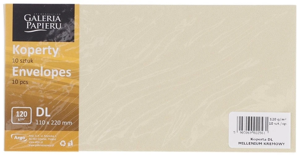 Galeria Papieru Vokai DL MILLENIUM 120g 10vnt kreminiai