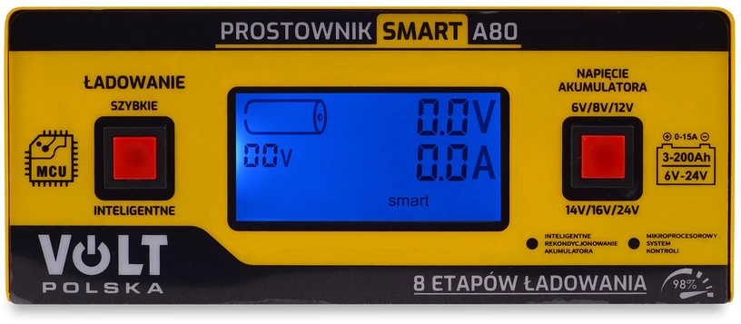 VOL IŠMANUSIS 6V/12V/24V 15A A80 ĮKRAUNAMŲ AKUMULIATORIŲ ĮKROVIKLIS