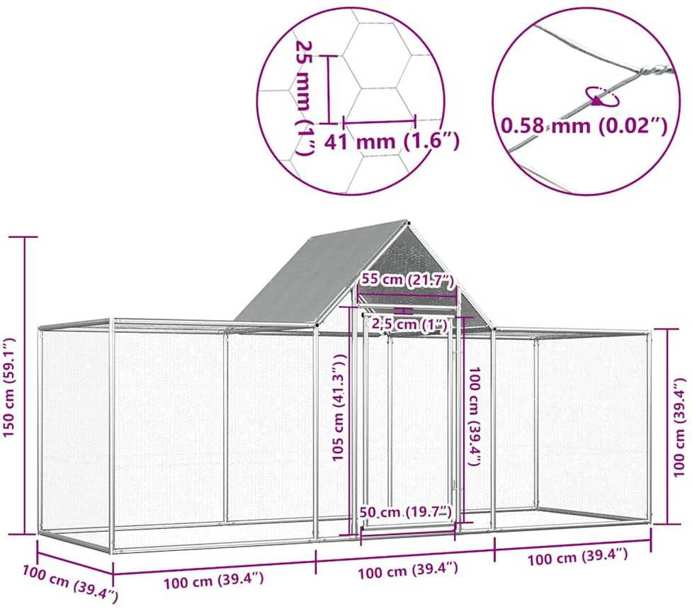 Voljeras viščiukams, 3x1x1,5m, galvanizuotas plienas