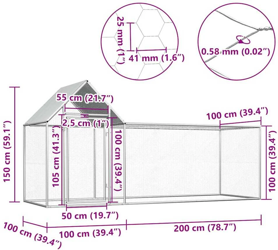 Voljeras viščiukams, 3x1x1,5m, galvanizuotas plienas