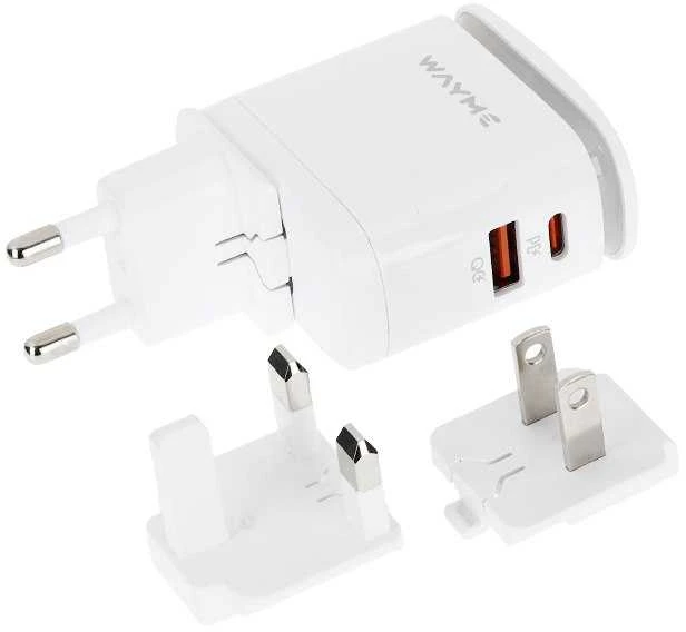 Įkroviklis USB-C/USB 240V WAYME, 25W + LED reguliuojamas apšvietimas