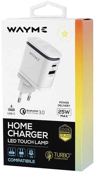 Įkroviklis USB-C/USB 240V WAYME, 25W + LED reguliuojamas apšvietimas