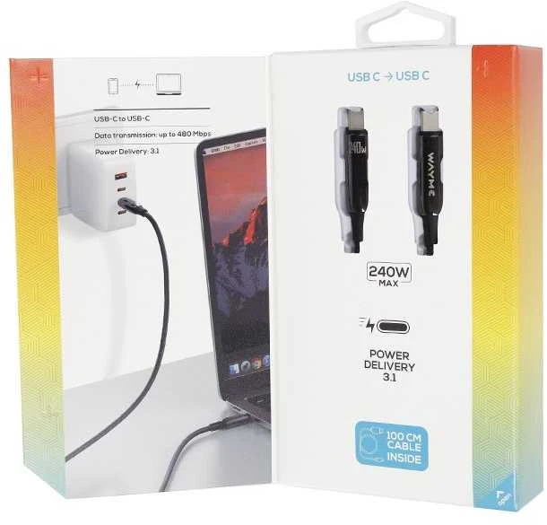 Kabelis įkrovimo USB-C USB-C, 100 cm. WAYME, maks. 240W