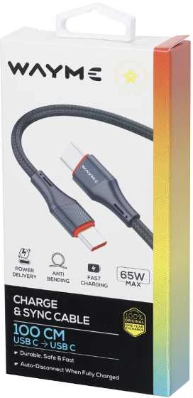 Kabelis įkrovimo USB-C USB-C, 100 cm. WAYME maks. 65 W