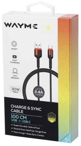 Kabelis įkrovimo USB USB-C, 100 cm. WAYME, maks. 65 W mikopl.pintas
