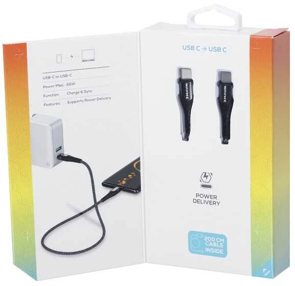 Kabelis įkrovimo USB-C USB-C, 200 cm. WAYME, maks. 65 W
