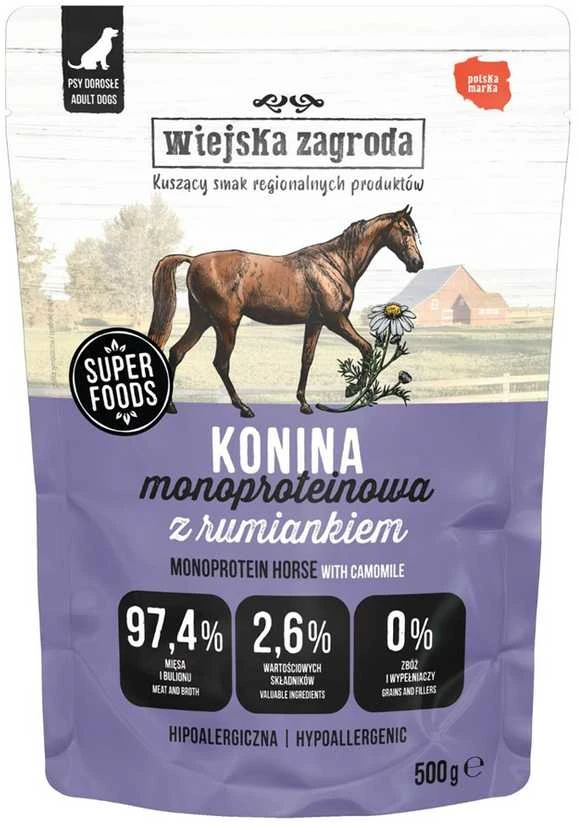 Šunų Maistas - WIEJSKA ZAGRODA Monoproteininis Arklių Mėsa Drėgnas 500g