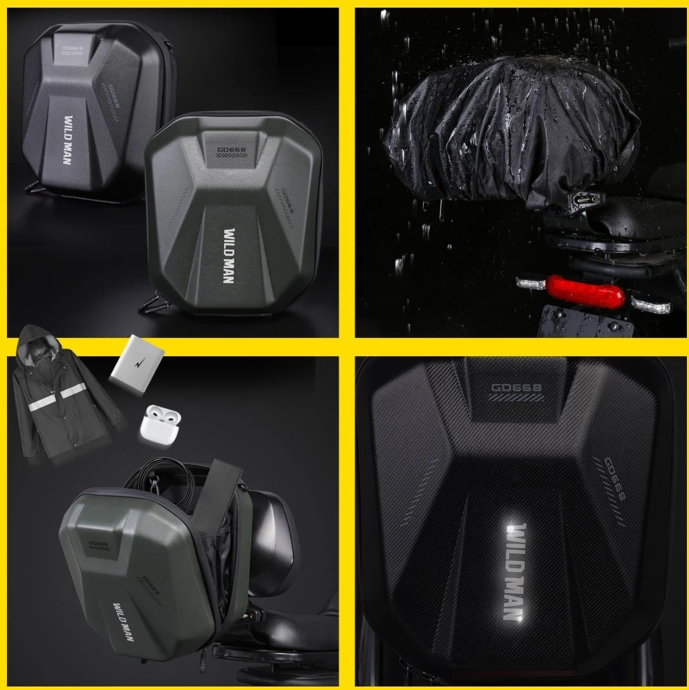 WildMan GD668 4L Rear Seat Bag for Electric Bike, juodos spalvos