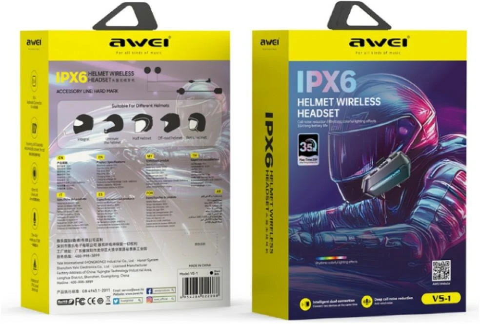 Wireless earphone for helmet AWEI VS-1 V5.4 juodos spalvos