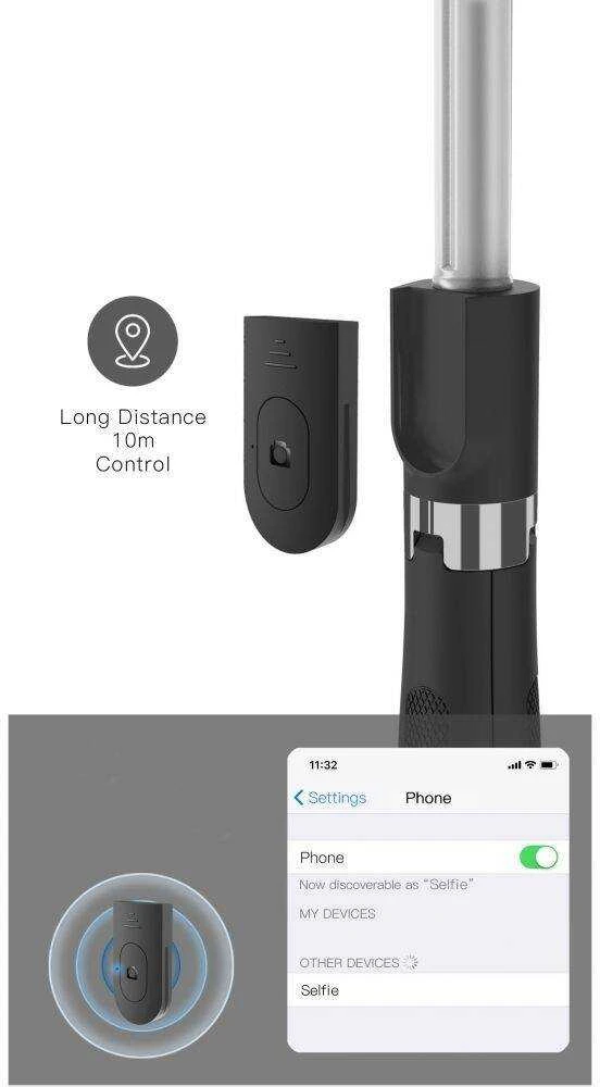 TECH-PROTECT L01S BLUETOOTH SELFIE STICK TRIPOD Juodas