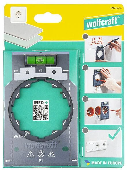 Wolfcraft šablonas elektros lizdų ir jungiklių montavimui 5975000