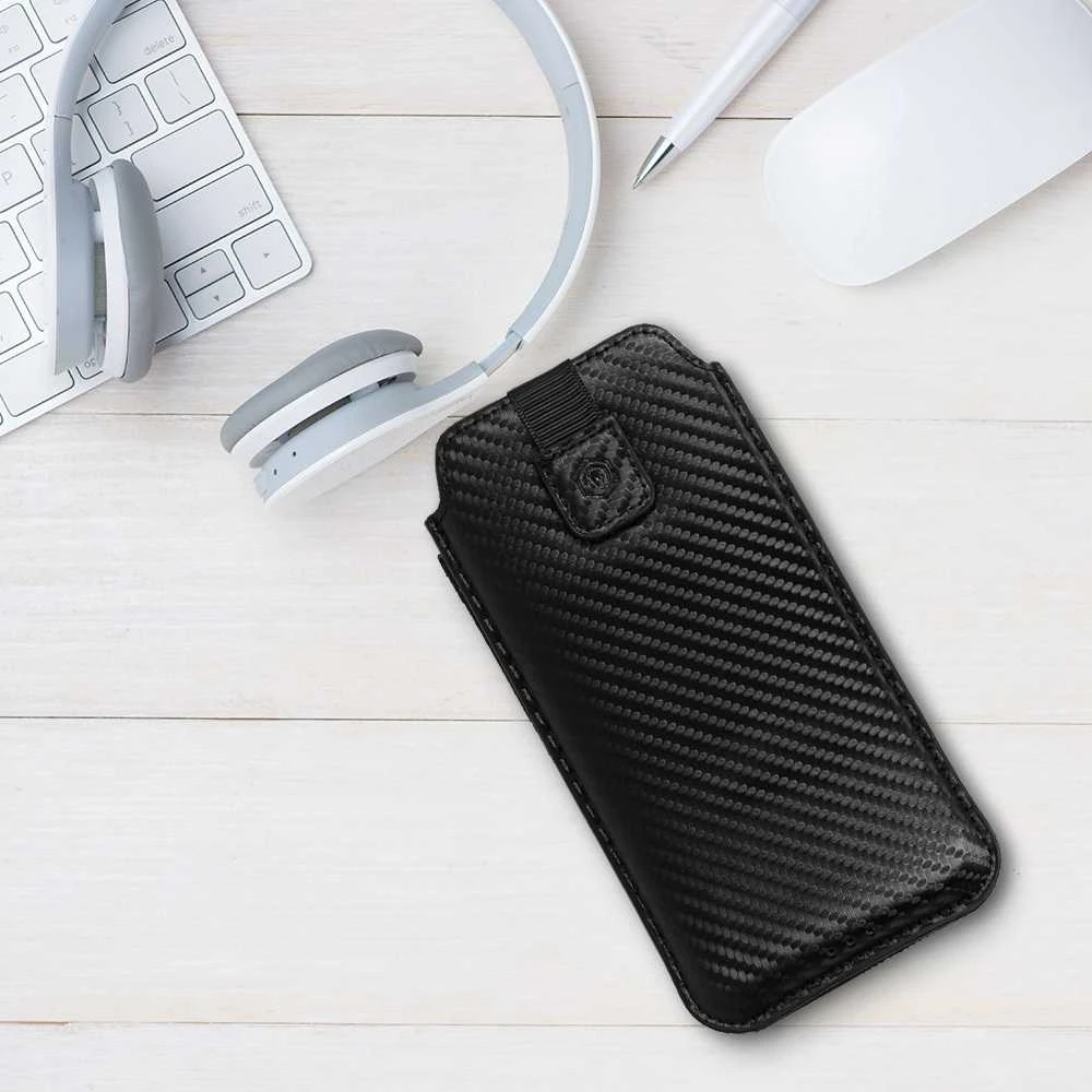 Wonder CARBON Dėklas (Size M) skirtas Apple iPhone 5/Nokia 215 4G/225/5310 2020 juodos spalvos