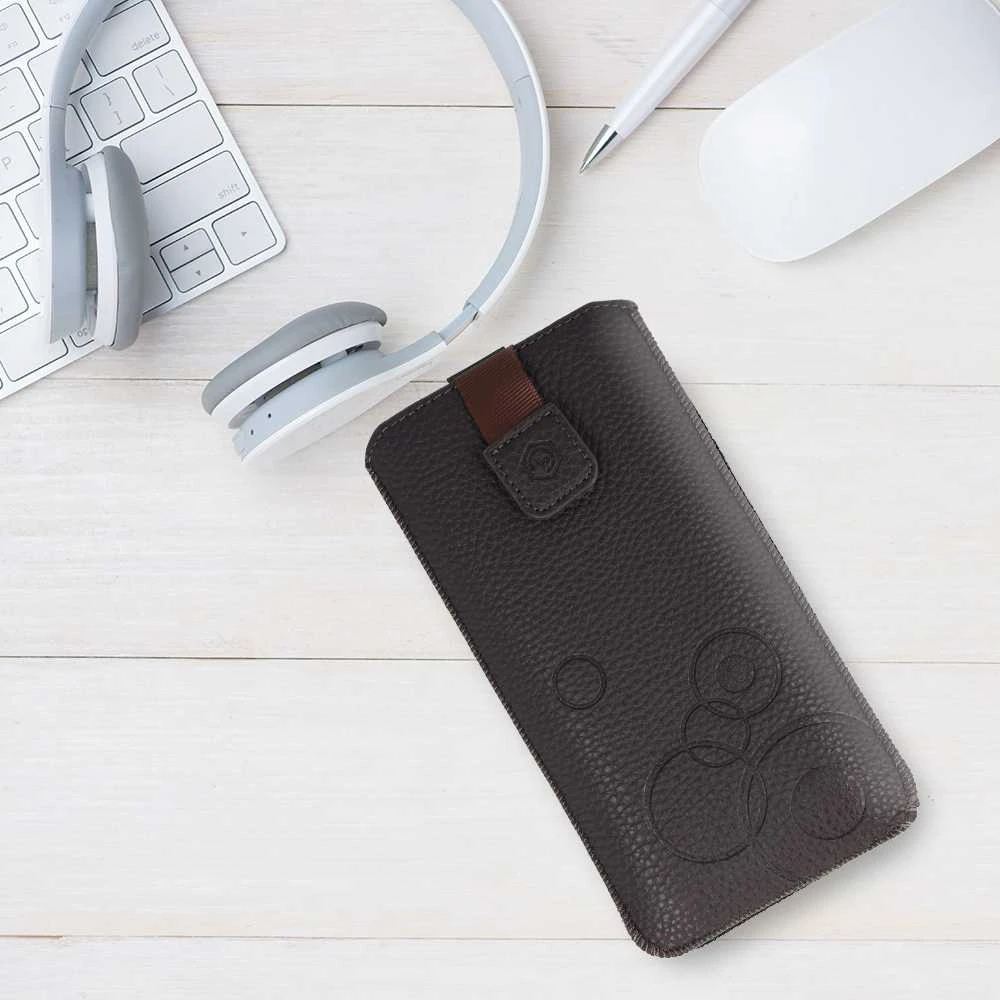 WONDER Deko Pouch dėklas (Size XL) skirtas iPhone 15/15 Pro/iPhone 16/16 Pro/Samsung S24/S24 Plus/S25/S25 Plus/A53/A55 5G chocolate