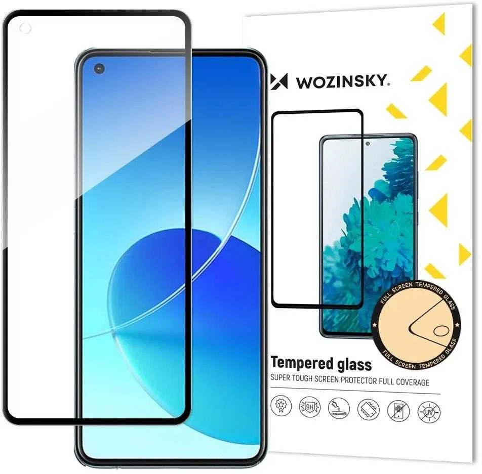Wozinsky Apsauginis stiklas Full Glue Super Tough ekrano apsauga Full Coveraged su rėmeliu Case Friendly Oppo Reno6 4G juodos spalvos