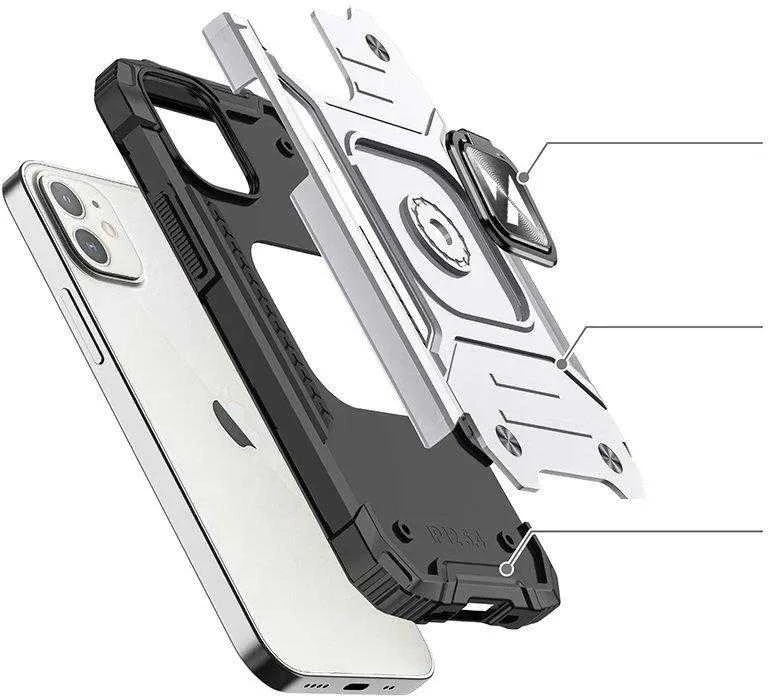 Wozinsky Ring Armor Apple iPhone 14 armored magnetic holder ring dėklas telefonui sidabrinės spalvos