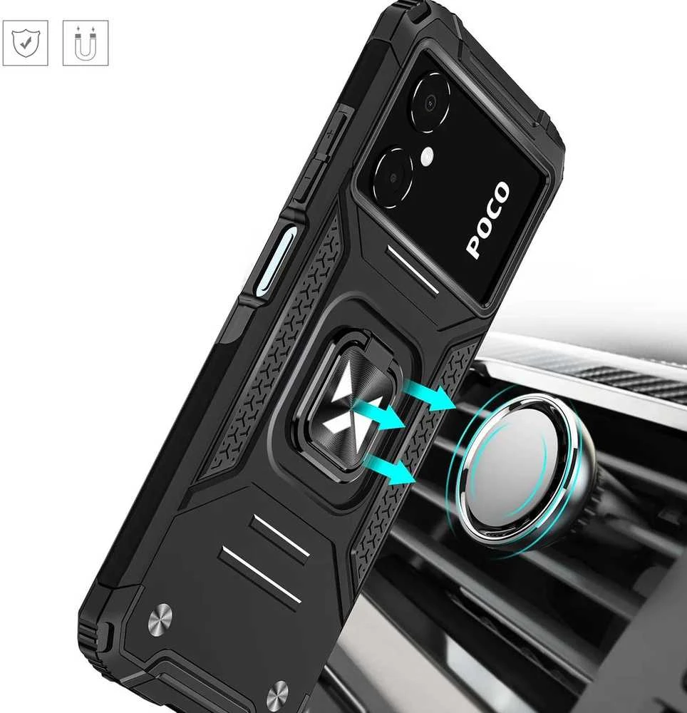 Wozinsky Ring Armor Samsung Galaxy A03 armored magnetic holder ring dėklas telefonui juodos spalvos