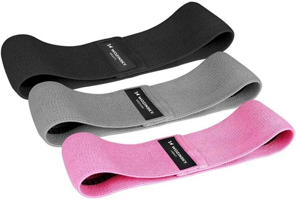Wozinsky rinkinys iš 3x audinio atsparumo juostų Atsparios mini juostos jogai Crossfit Fitness (WFB-01)