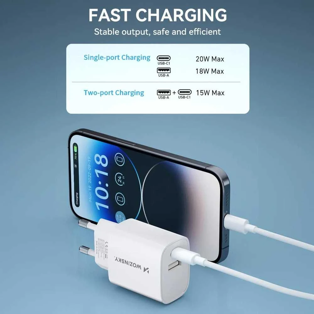 Įkroviklis Wozinsky (WGWCW) (1xUSB-C;1xUSB 3A 20W) baltas