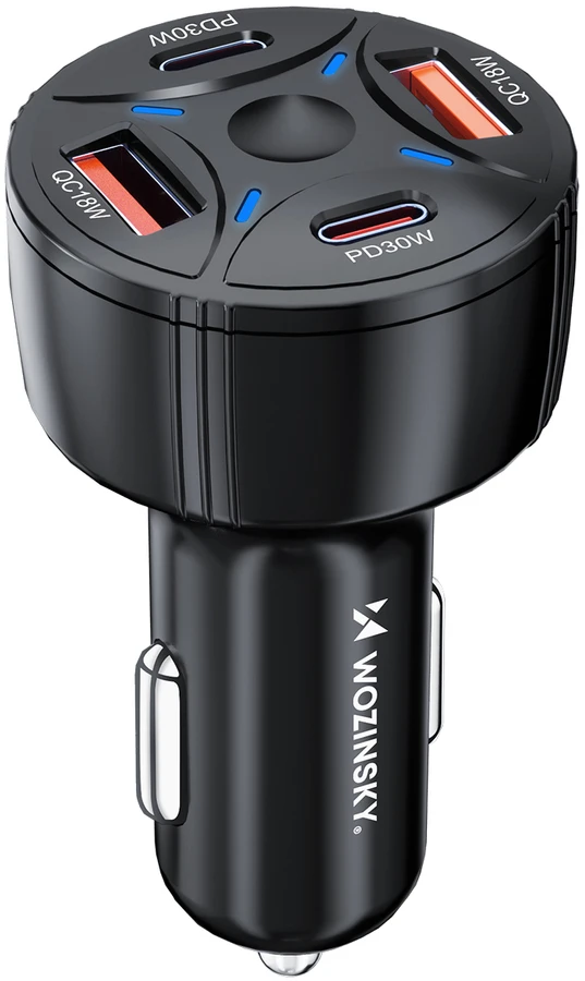 Wozinsky WLS-04 60W Car Charger 2xUSB-C 2xUSB-A - Juodas