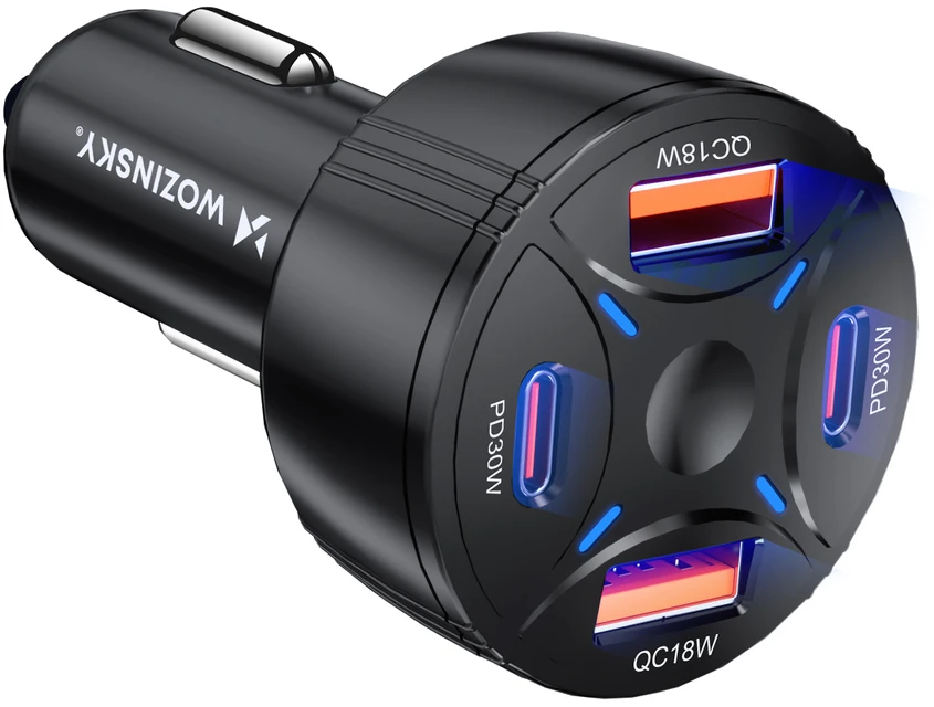 Wozinsky WLS-04 60W Car Charger 2xUSB-C 2xUSB-A - Juodas