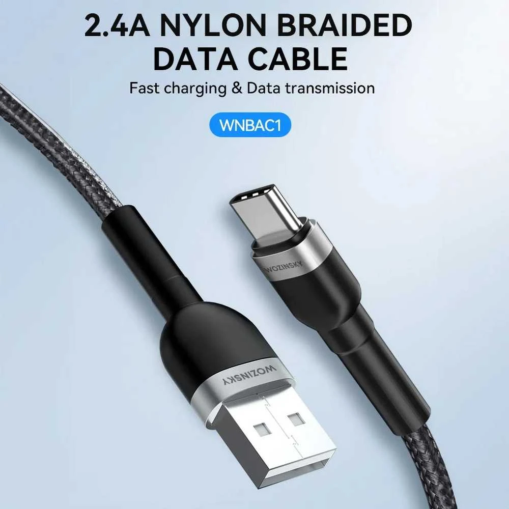 Wozinsky WNBAC1 USB-A / USB-C 2.4A kabelis 1 m – juodos spalvos