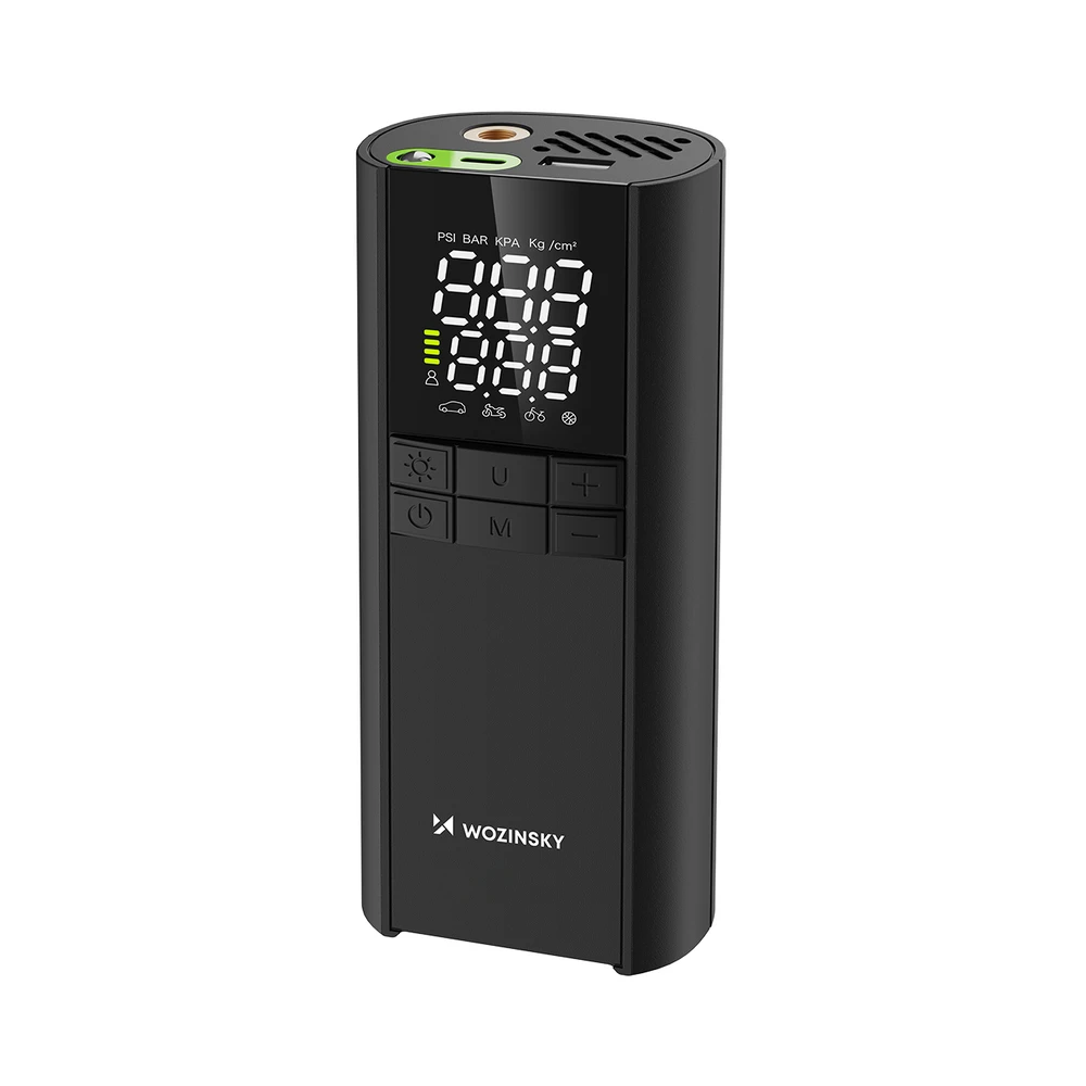 Wozinsky WPEP-8000 kompresorius, elektrinis siurblys, 8000 mAh išorinė baterija, žibintuvėlis - juodas