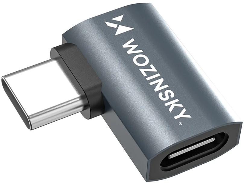 Wozinsky WPKB-01 USB-C – USB-C 40Gb/s 240W 8K OTG šoninis kampinis adapteris – pilkas
