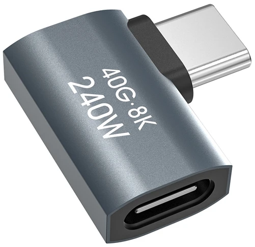 Wozinsky WPKB-01 USB-C – USB-C 40Gb/s 240W 8K OTG šoninis kampinis adapteris – pilkas