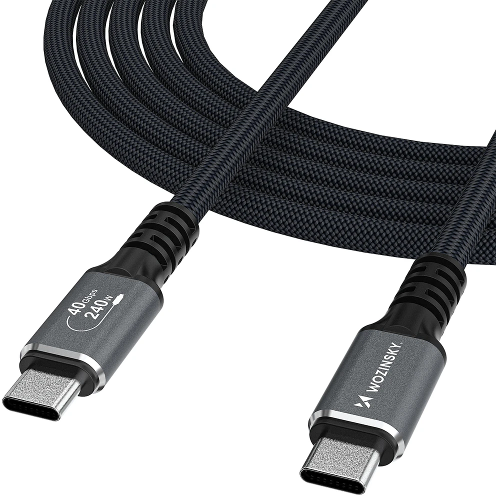 Wozinsky WPS-UY42S USB-C USB4 kabelis 40Gb/s 240W 2m 4K - Juodas