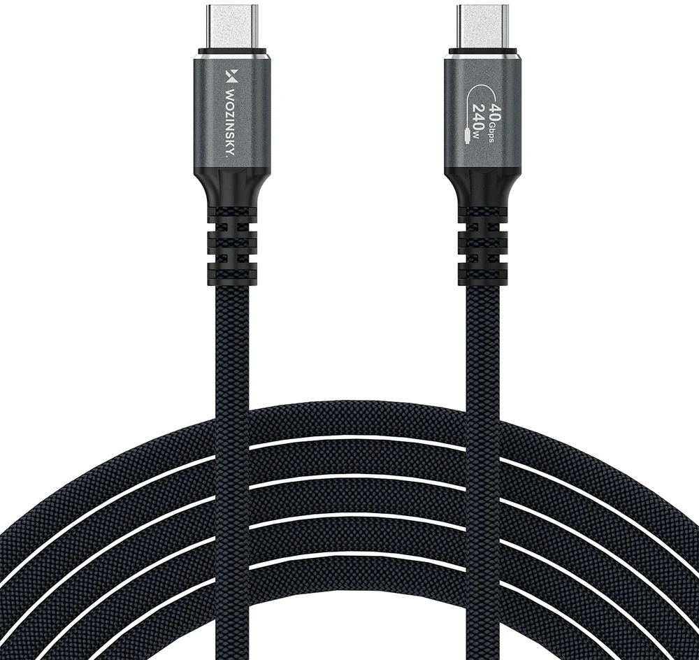 Wozinsky WPS-UY42S USB-C USB4 kabelis 40Gb/s 240W 2m 4K - Juodas
