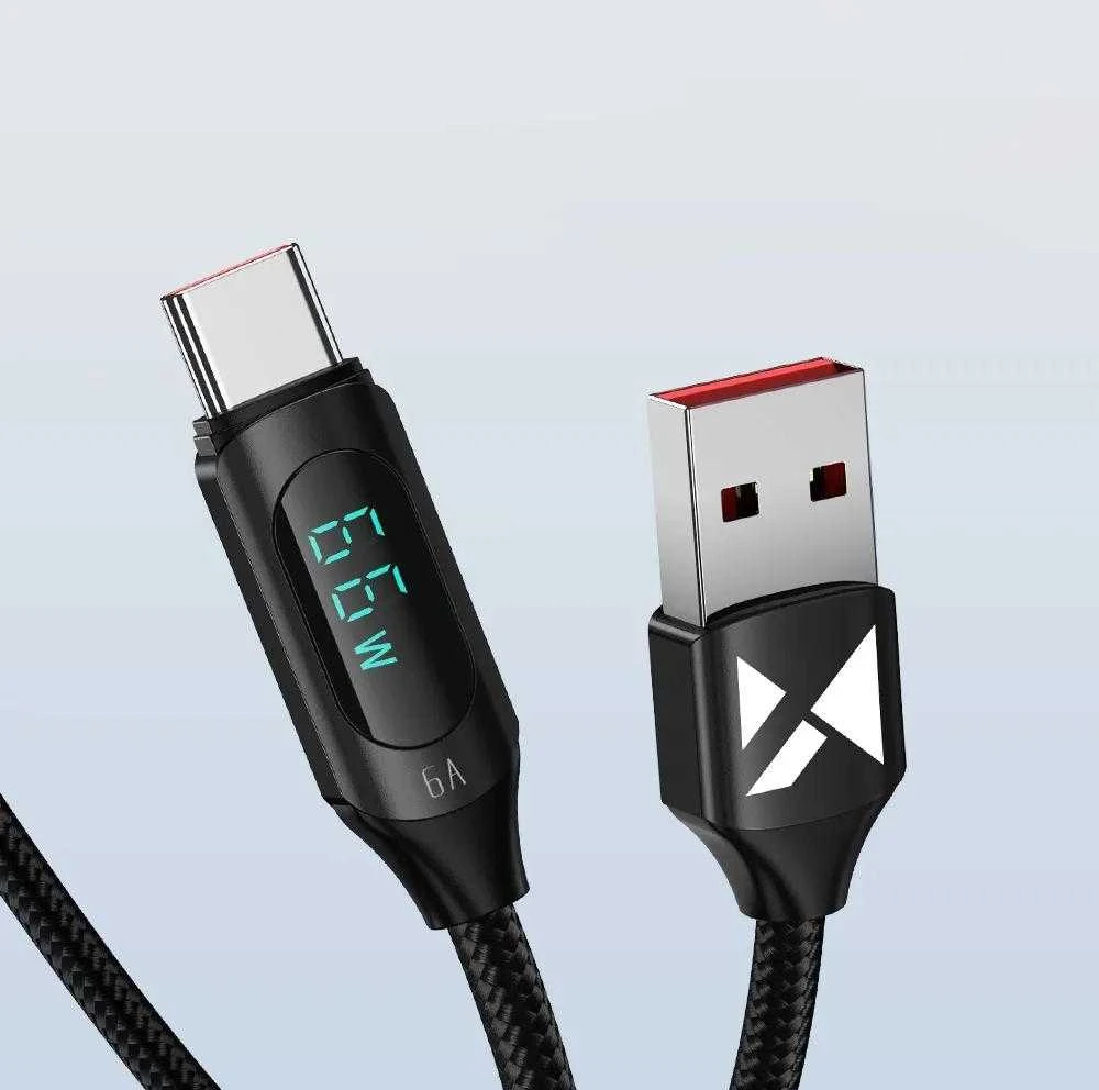 Kabelis USB A - USB C Wozinsky WUACC2 su ekranu 66W 6A 2m - juoda