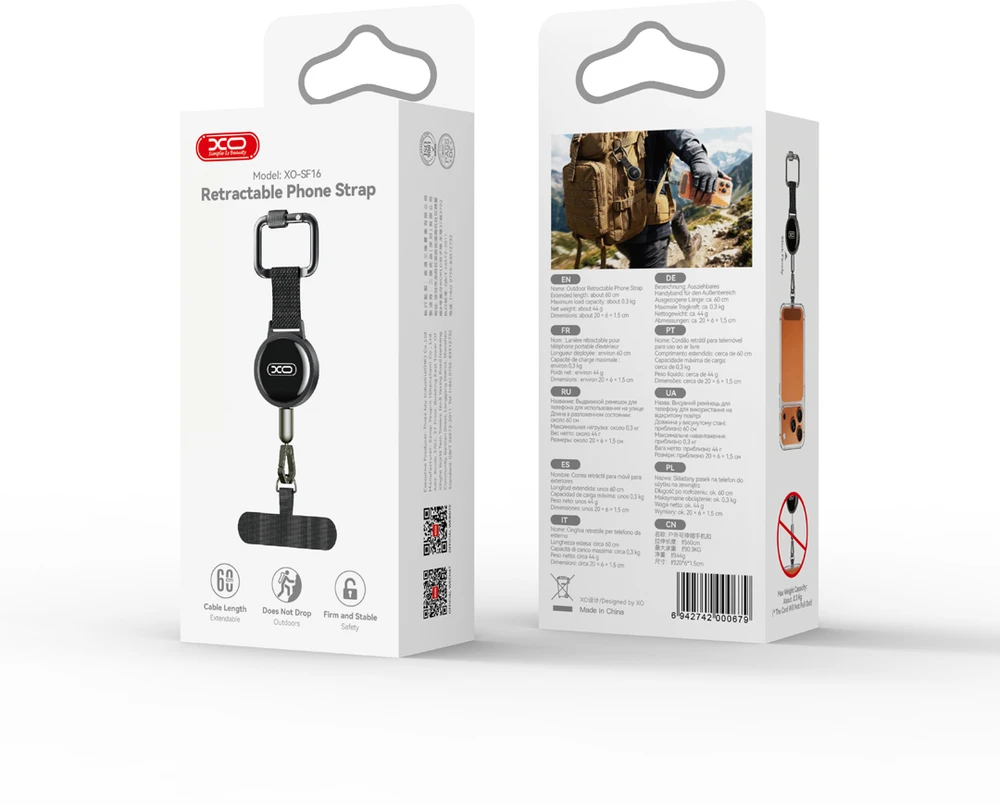 XO apsauginis telefono dirželis nuo vagysčių SF16 juodas 60cm