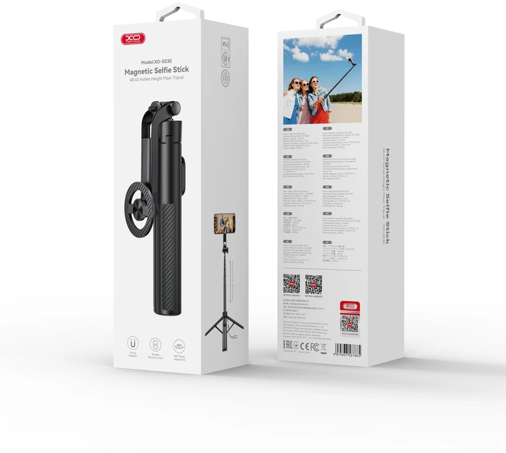 XO asmenukių lazda Bluetooth trikojis SS30 juodas magnetinis, skirtas MagSafe 123cm