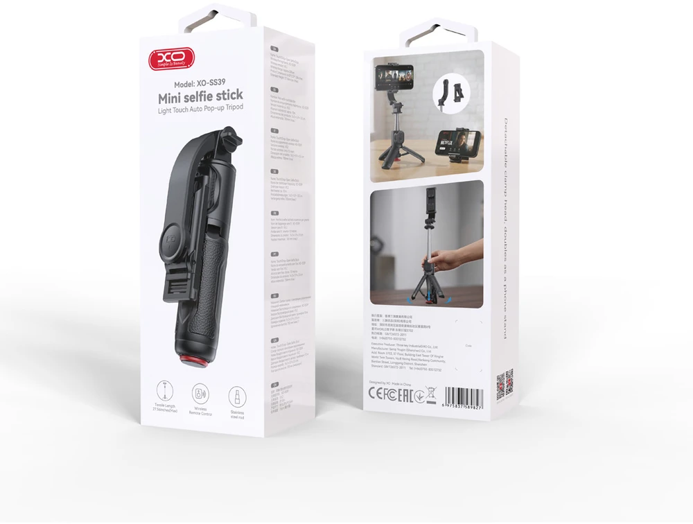 XO asmenukių lazda Bluetooth trikojis SS39 juodas su nuimamu stovu telefonui 70cm