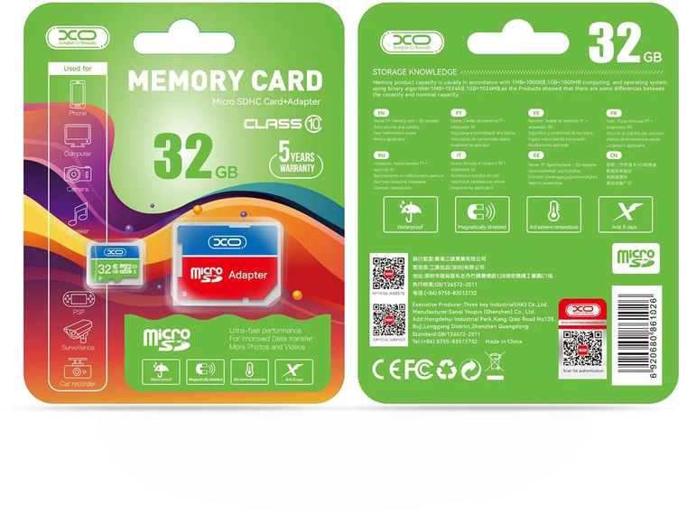 XO atminties kortelė 32GB Micro SDHC cl. 10 + adapteris