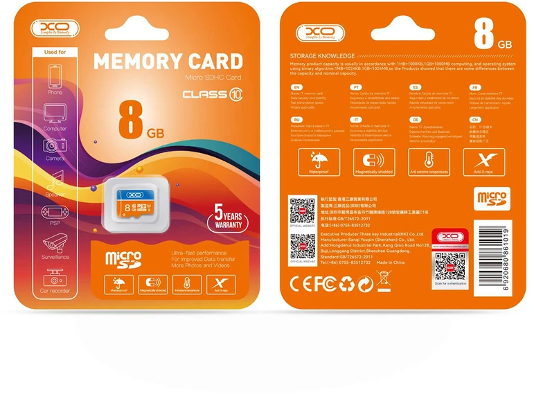 Atminties kortelė Atminties korta XO MicroSD 8GB (class10)