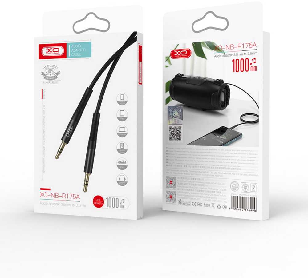 XO audio kabelis NB-R175A jack 3,5mm - jack 3,5mm 1,0 m juodos spalvos