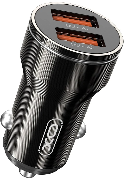 XO automobilinis įkroviklis CC48 2x USB 2,4A juodas + USB-C laidas