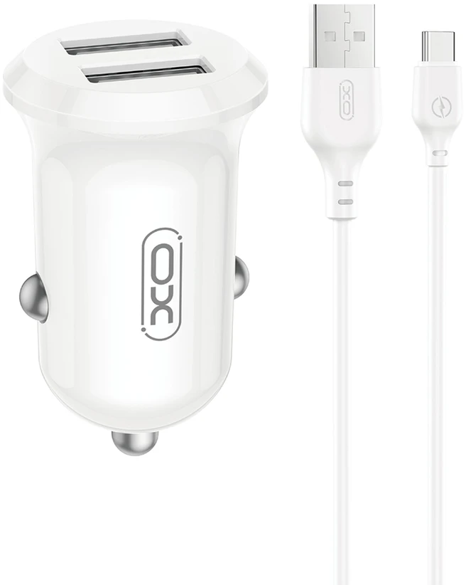 XO automobilinis įkroviklis CC67 12W 2x USB juodas + USB – USB-C laidas