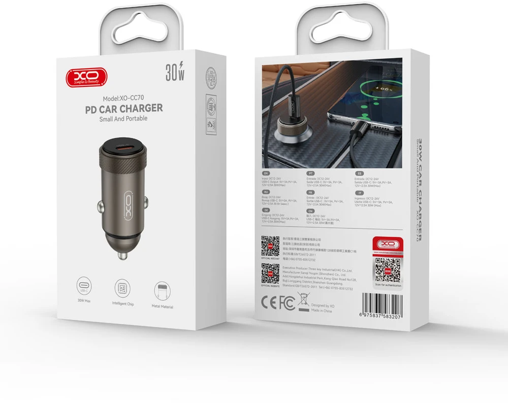 XO automobilinis įkroviklis CC70 PD 30W 1x USB-C juodas